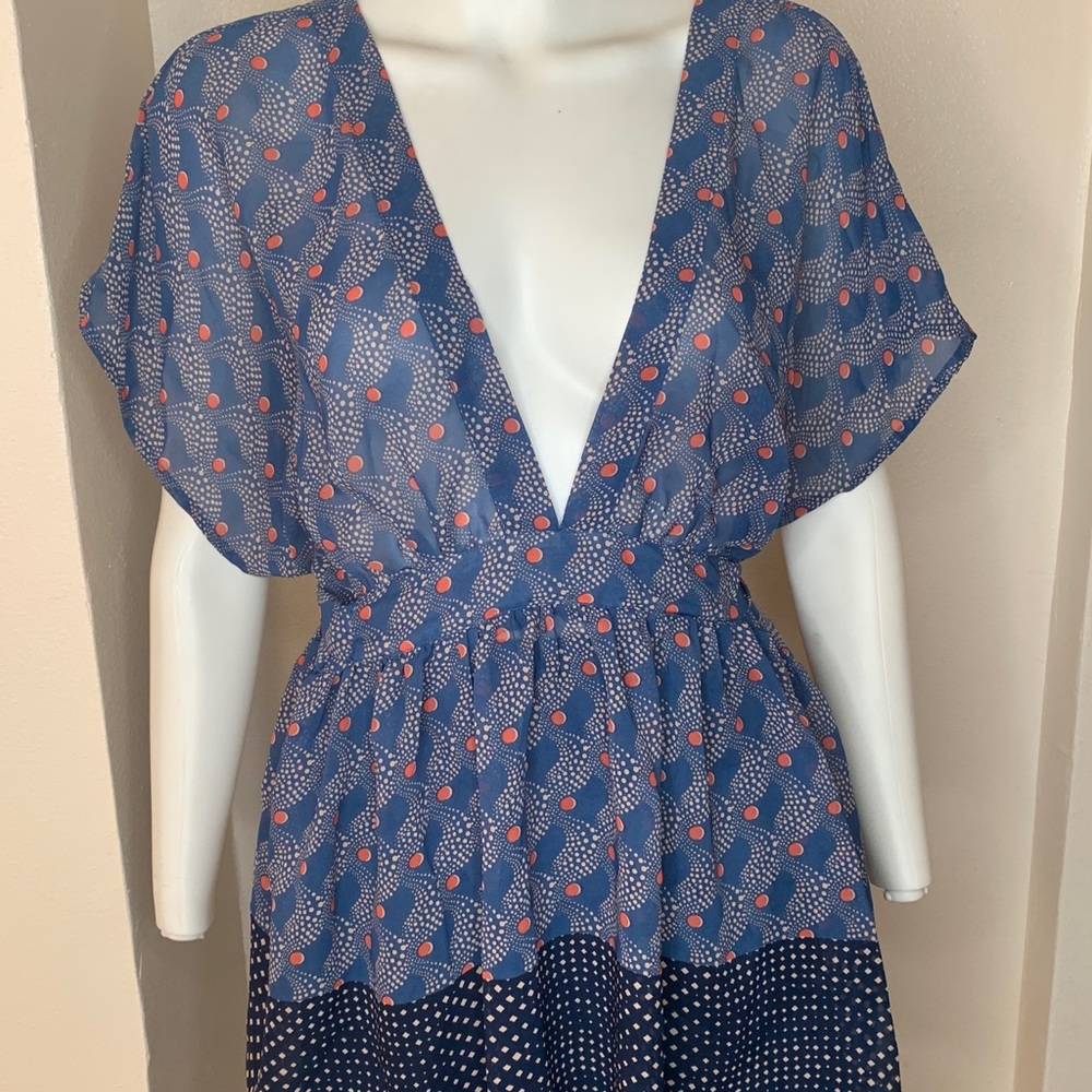 Printed Chiffon Deep Vneck with a Tie